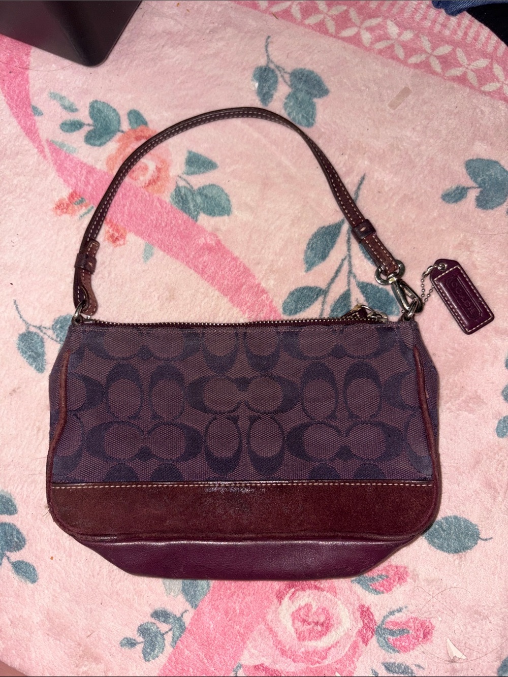 Coach Purple and Brown Signature Shoulder Bag